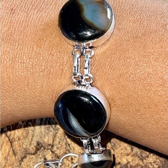 Black Botswana Banded Agate Bracelet 7” - 8 1/2” - Picture 5 of 8